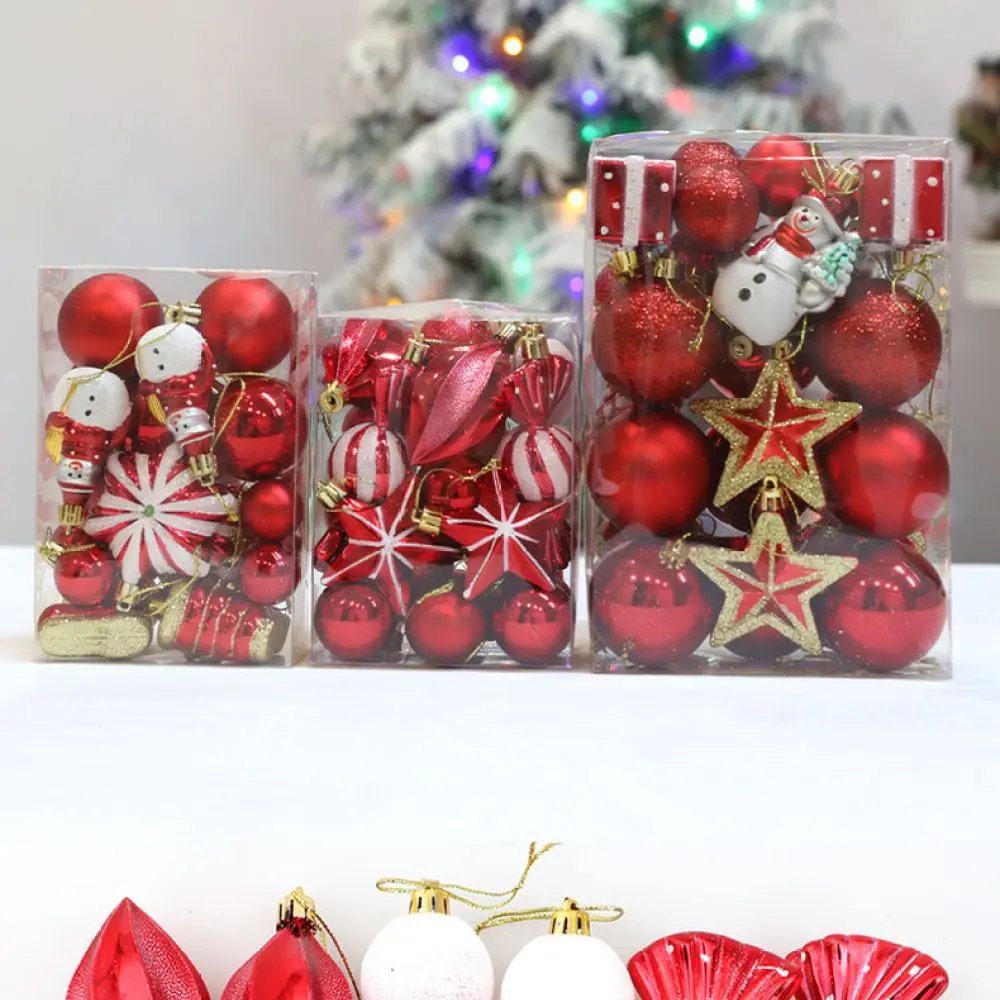 Christmas Decoration Set Red Plastic Hanging Pendants Festive Ornaments For Holiday Tree Office Party Gift Box Pack