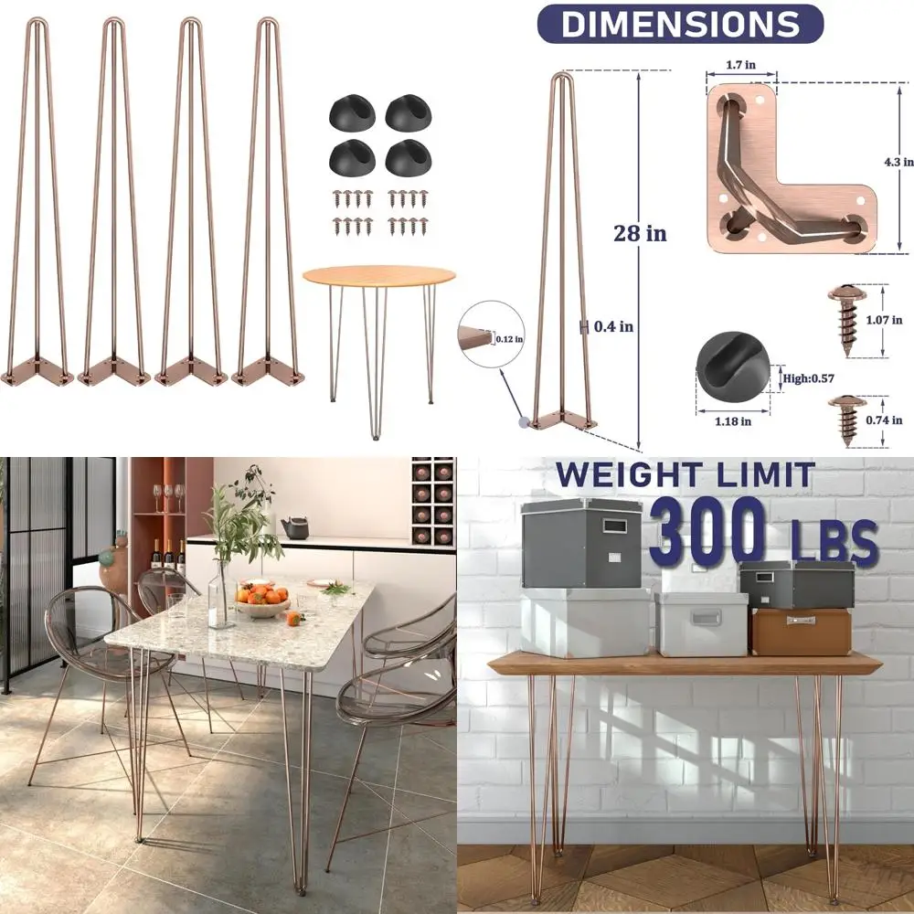 Conjunto de 4 pernas de mesa em grampo de metal para mesinhas de cabeceira, mesas de centro, bancos, mesas - Pernas de móveis para projeto doméstico DIY com piso Pr