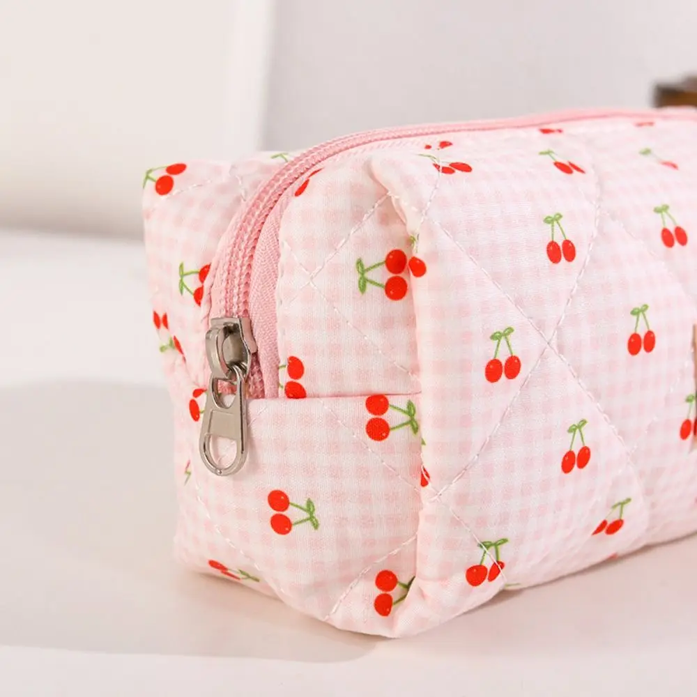 Plaid Cherry Printing Pencil Case Zipper Design Large Capacity Pen Bag Multi-functional Stationery Pouch Back To School
