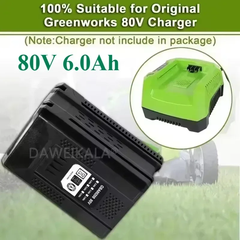 

Greenworks 80V 6.0Ah replaceable battery pack compatible with GBA80200/GBA880250 series tools high-energy lithium-ion technology