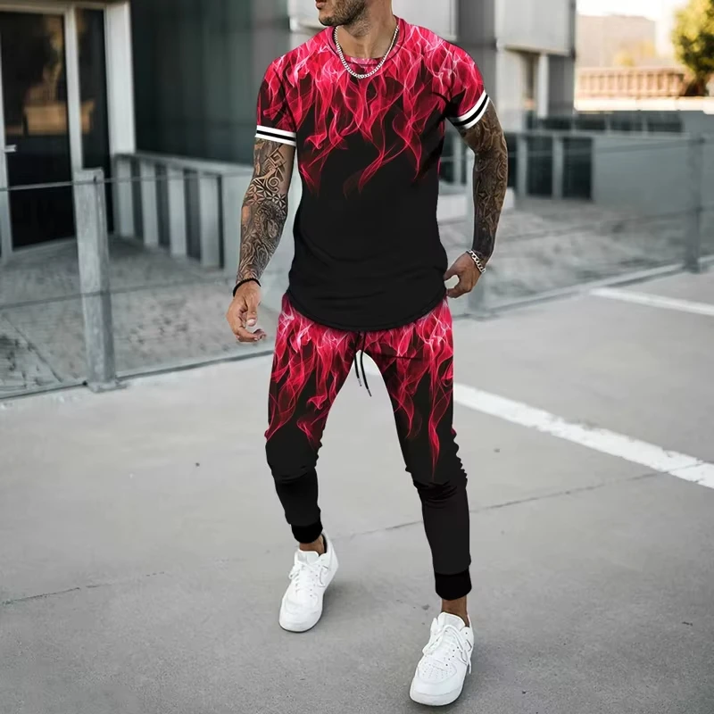 

Newest 3D Printed Summer Man Casual Short Sleeve Long Pants Set Men short T-shirt Trousers Suit Funny Men T-shirt Trousers Suit