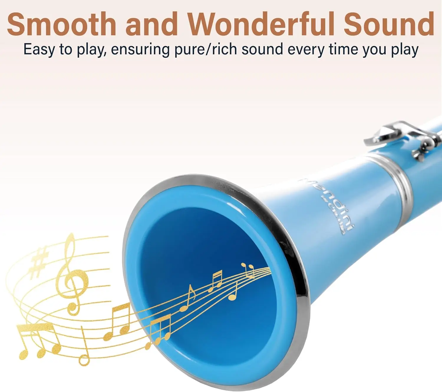 Beginner B Flat Clarinet with 10 Reeds, Hard Case, Stand in Light Blue - Easy to Play & Complete Set