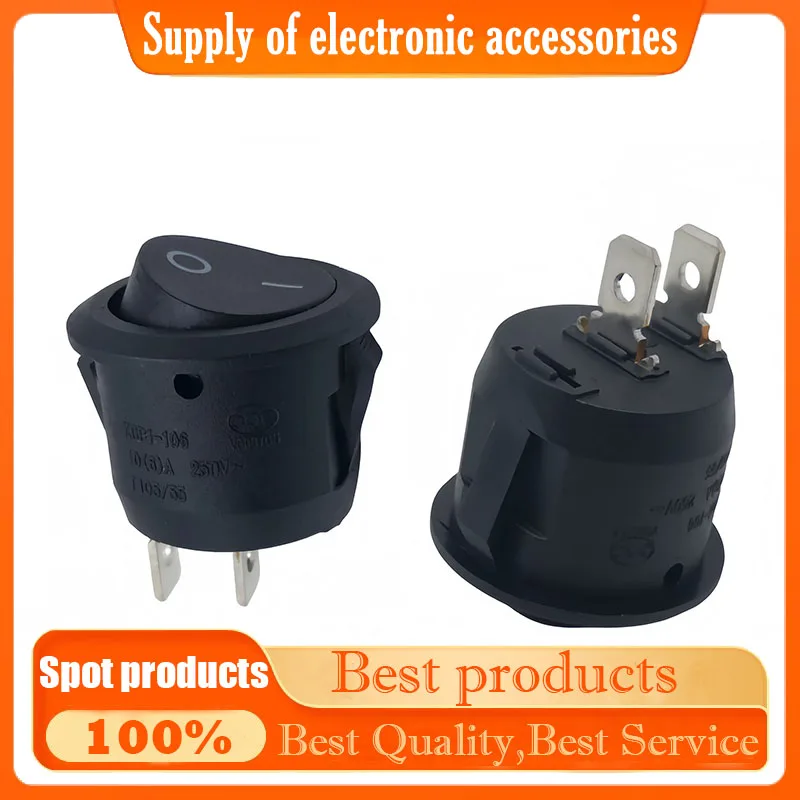 KCD1-106 all-black, circular 23mm, 2-pin boat-shaped switch, flip switch, CQC certification, KCD1