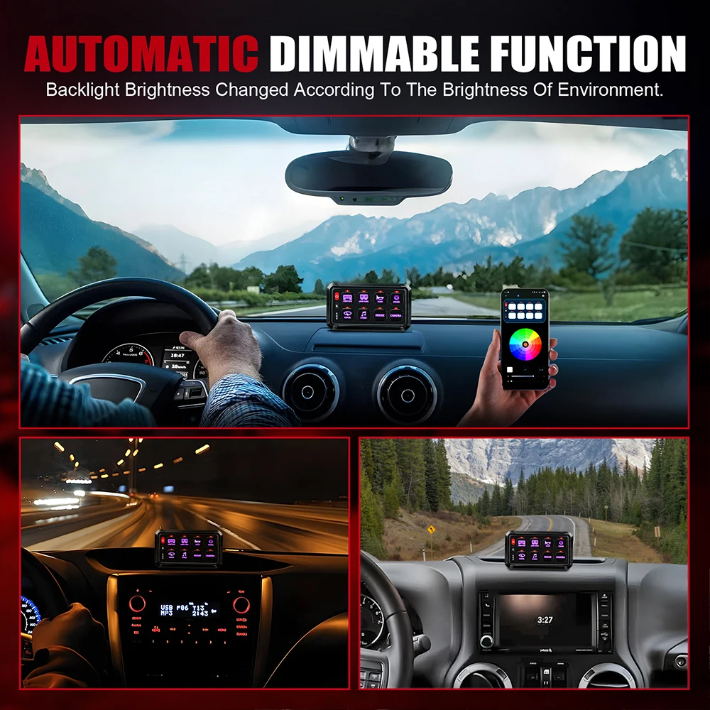 12V 8 Gang RGB APP Painel de interruptor de controle IP65 Controle de toque à prova d'água 3 modos para caminhão/off-road/barco/carro/RV