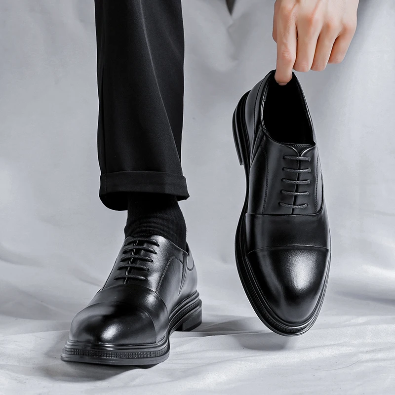 

Brand Men Genuine Leather Shoes Black Wedding Bride For Formal Party Dress OEM Italian Men Shoes Casual Soft Casual Shoes