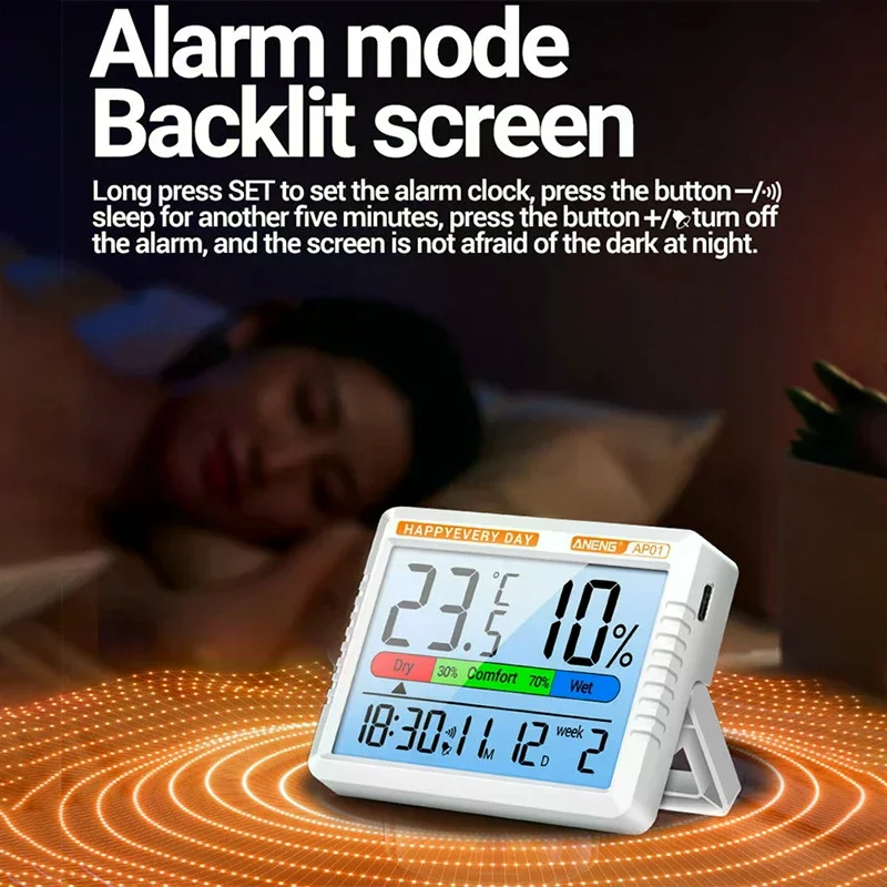 Digitales Thermometer Hygrometer Innenraum Temperatur Luftfeuchtigkeitsmesser Wecker Wetterstation Luft Hygrometer Luftfeuchtigkeitsmesser