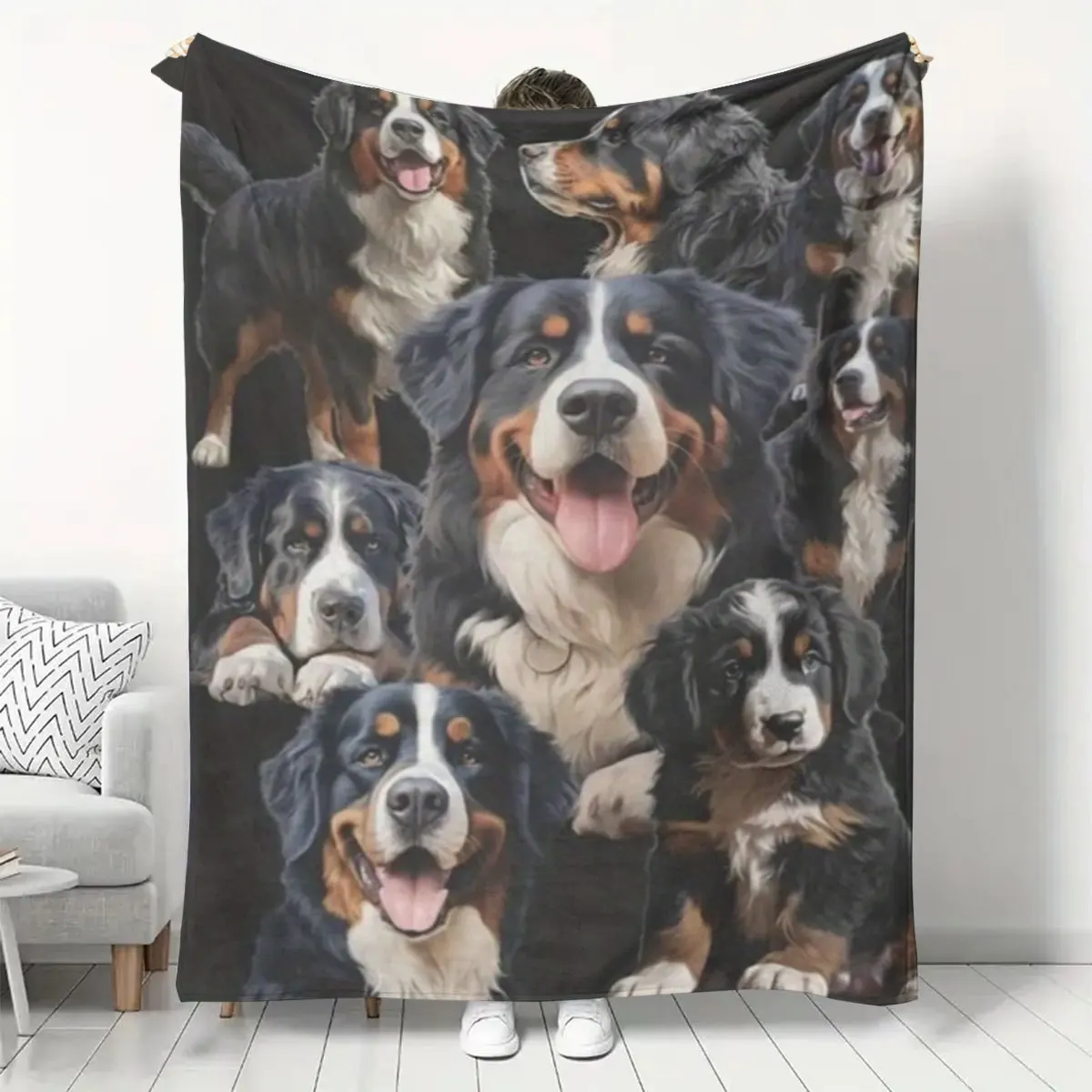 Bernese Mountain Dog Blanket, Soft and Warm 3D Multi-Position Dog Pattern Flannel Blanket for Dorm, Office, and Naps, Printed Bl