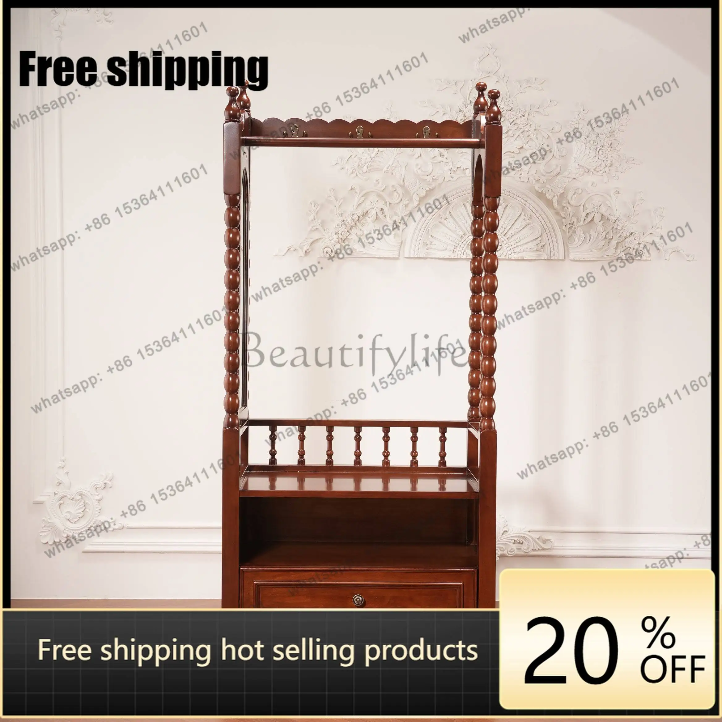 FG solid wood hanger high-end with drawers wheels mirror storage locker