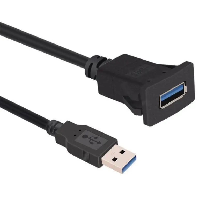 อะแดปเตอร์แท่นชาร์จแบบฟลัชเมาต์ USB 3.0 USB สายต่อขยายพอร์ตสำหรับแผงหน้าปัดทรงสี่เหลี่ยมสำหรับรถจักรยานยนต์รถยนต์