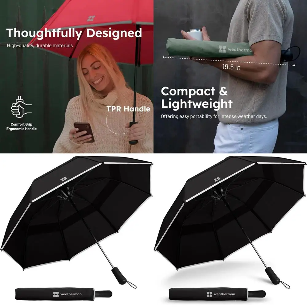 

Windproof, Compact Auto-Open Travel Umbrella - 55 MPH Wind Resistant, Ideal for Rain & Backpack, Car (Black)