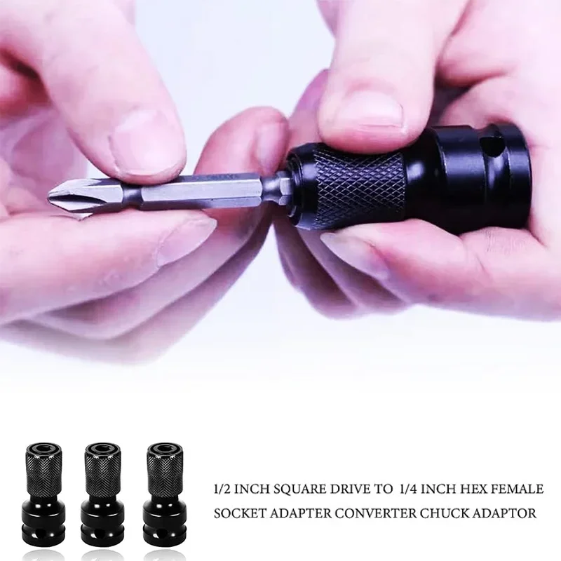 Quick Release 1/2-Inch Square Drive to 1/4-Inch Hex Female Socket Adapter Converter Chuck Adaptor for Impact and Ratchet Wrench