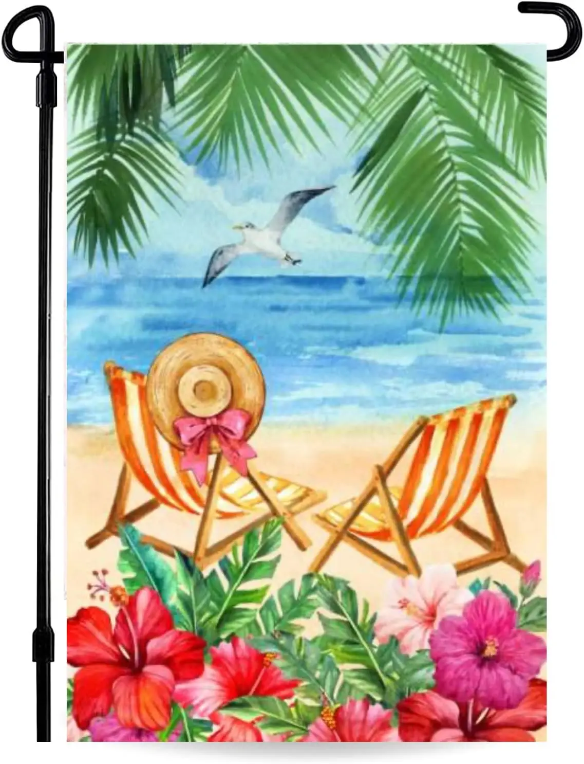 Summer Beach Chair On Sea Ocean Nature Garden Flag Spring Vertical Double Sided Burlap 12.5x18  - For Tropical Home Patio Lawn H