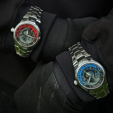 Orologio con display digitale originale di tendenza, orologio al quarzo di nicchia dinamico, vento, fiamma e drago, orologio da polso vintage, acciaio inossidabile y2k