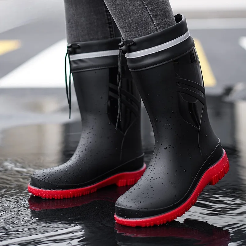 Fashion Men's Medium Tube Rain Boots Outdoor Anti-Slip Rubber Galoshes Shoes for Men Waterproof Fishing Shoe Botas Lluvia Hombre view 4