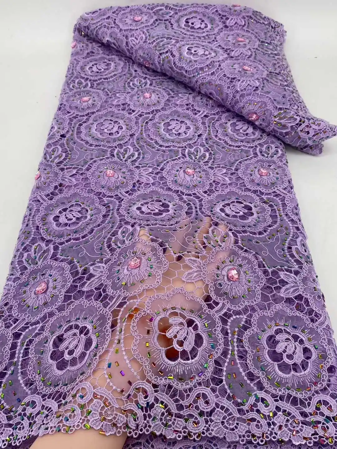 

African Guipure Cord Lace Fabrics 2025 New High Quality Stones Nigerian Water soluble Laces Fabrics for Wedding Dresses Party