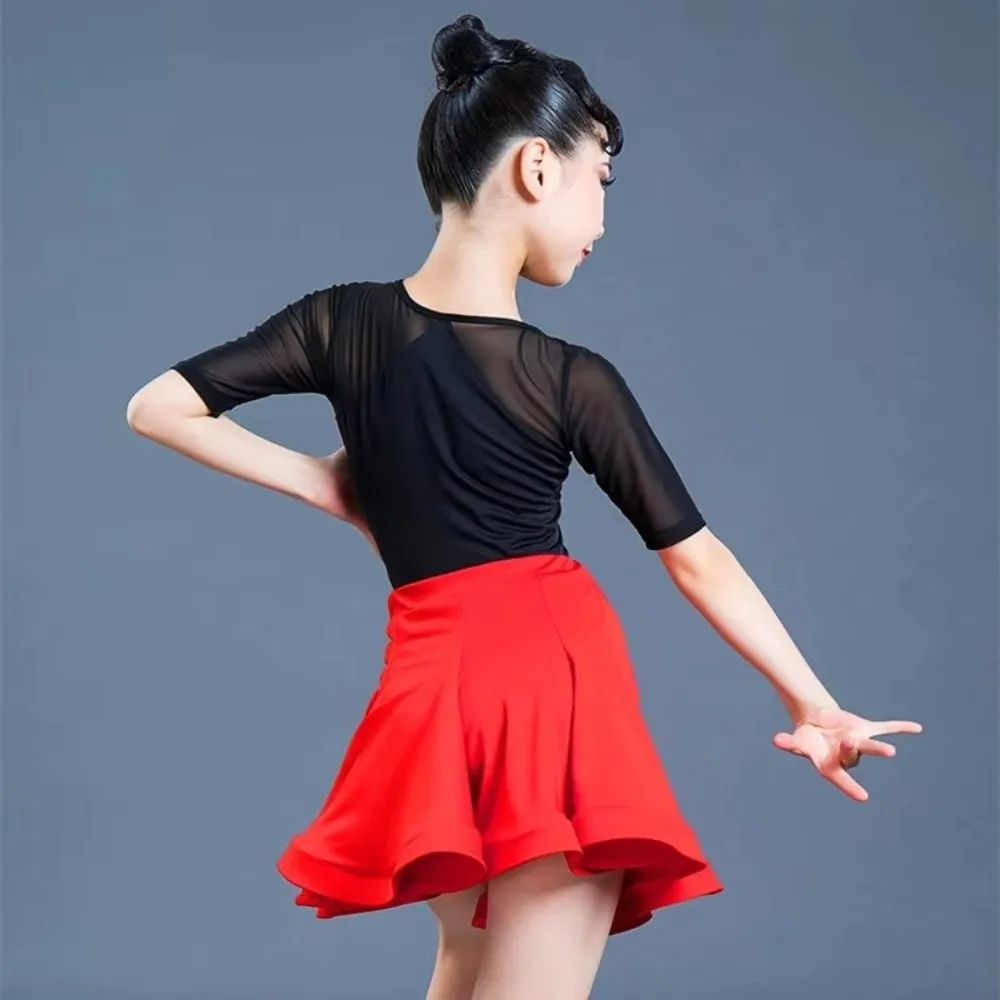 Black Kids Latin Dance Dress Professional Stage Costume Performance Dress Chacha Dance Competition Practice Dresses for Kids
