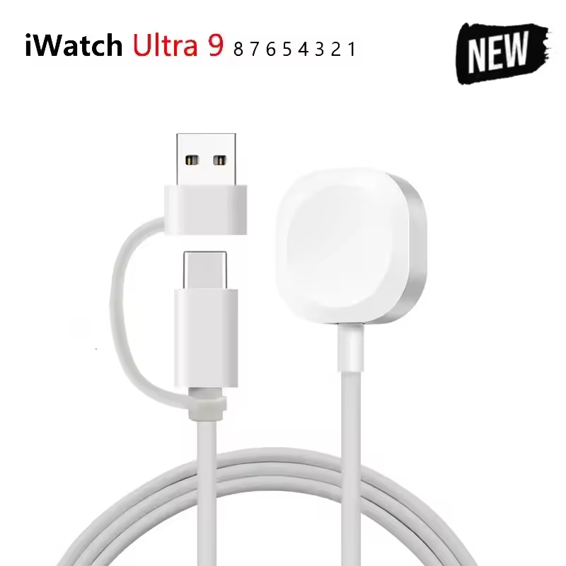 USB & TYPE-C Dual Port Magnetic Charger Cable For Apple Watch Series 9 8 7 6 5 4 3 2 SE Ultra PD Fast Charging Cable for iWatch