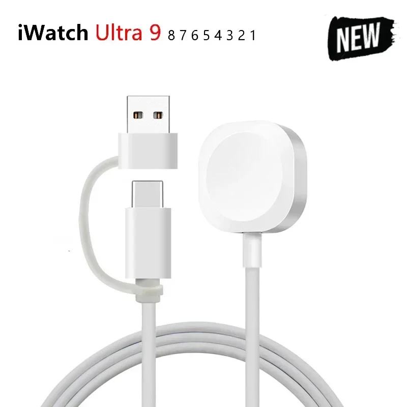 USB & TYPE-C Dual Port Magnetic Charger Cable For Apple Watch Series 9 8 7 6 5 4 3 2 SE Ultra PD Fast Charging Cable for iWatch