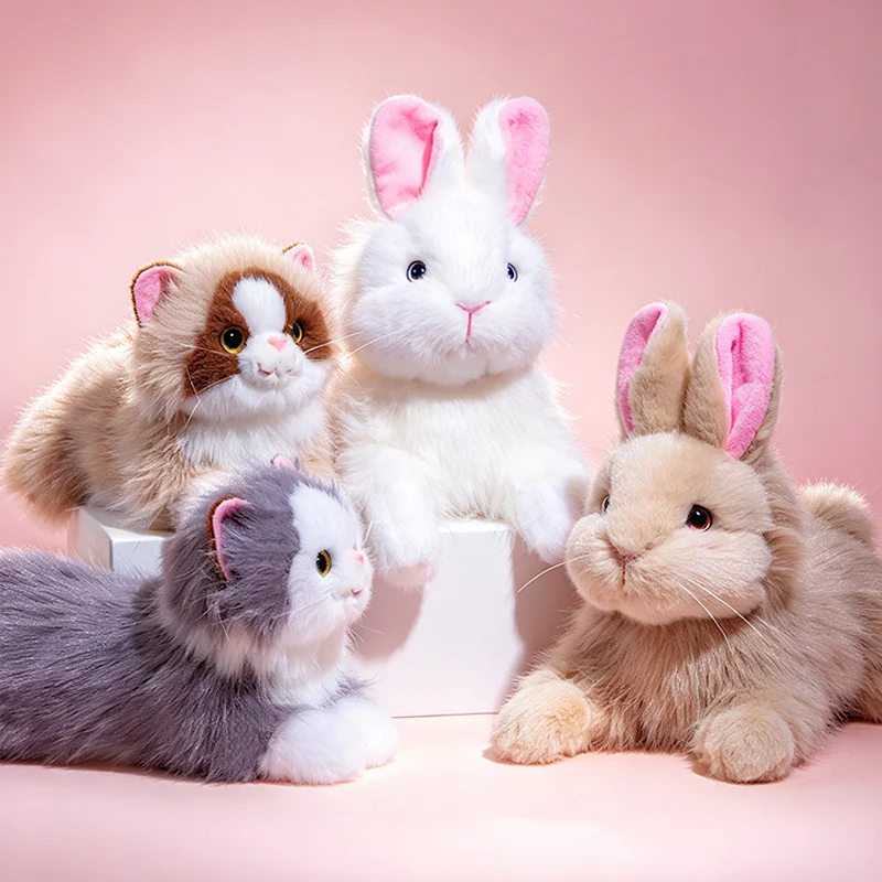 Lifelike Realistic Furry Rabbit Cat Plush Toy Cute Bunny Baby Doll Simulation Model Kawaii Room Decor Birthday Gift