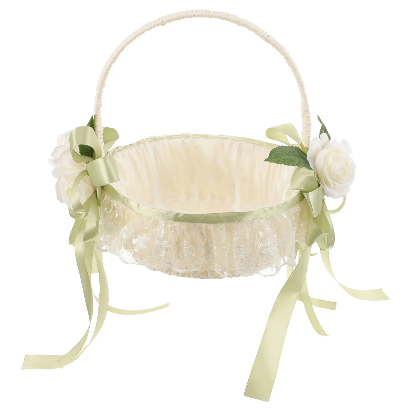 

Simulated Rose Basket White 5798 Portable Small Wicker Flower Girl Baskets for Wedding Decor Storage Candy Petals Gifts