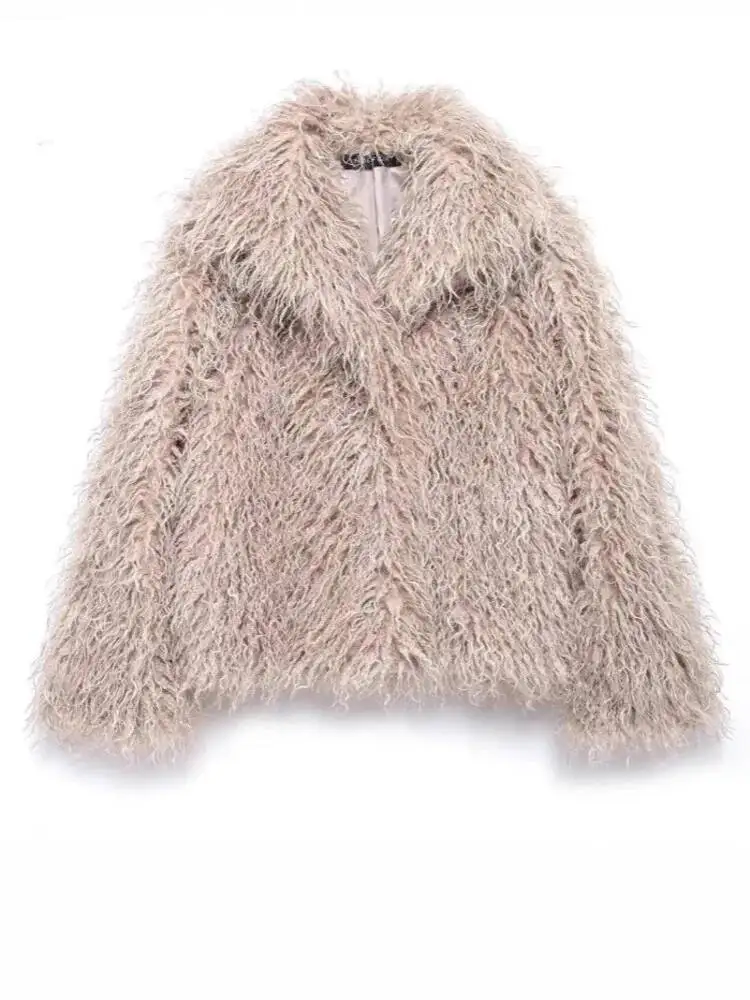 Cappotto a maniche lunghe in pelliccia sintetica Teddy Colletto rovesciato 2025 Nuova giacca da donna moda invernale con collo a maniche lunghe