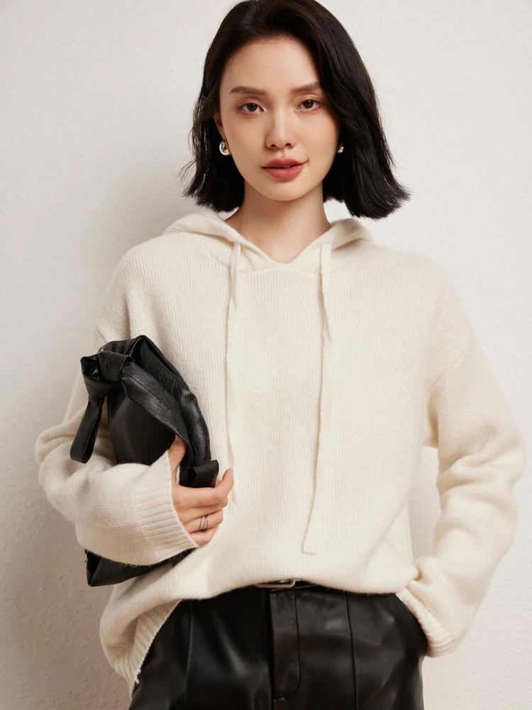 TLOML Women Cashmere Hooded Pullover Sweater 100% Cashmere Knitwear Autumn Winter Thick Warm Soft Lazy Casual Style Clothing Top
