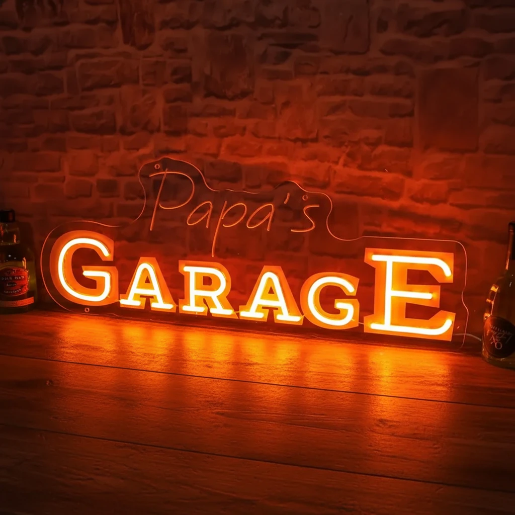 Custom Garage LED Neon Sign USB Wall-Mounted Garage Decor White Auto Light for Showrooms Name Gifts Circular Energy-Efficient