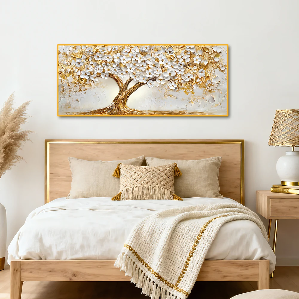 

Gold Tree Landscape Oil Painting On Canvas,Posters,Abstract Textured Tree Wall Art Living Room Decor, Unframed Pictures