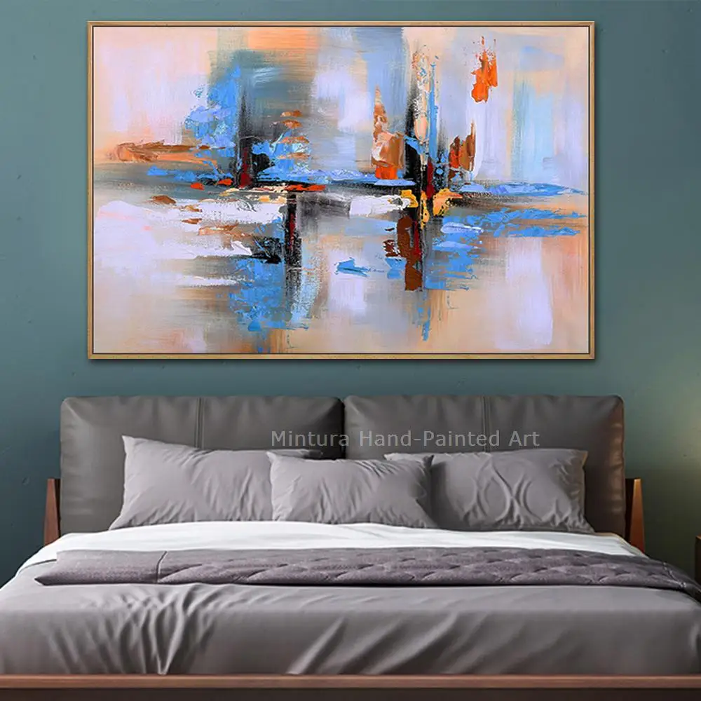 Mintura,Handmade Handpainted Modern Lake Water Color Abstract Oil Painting On Canvas,Wall Art,Picture For Living Room Home Decor