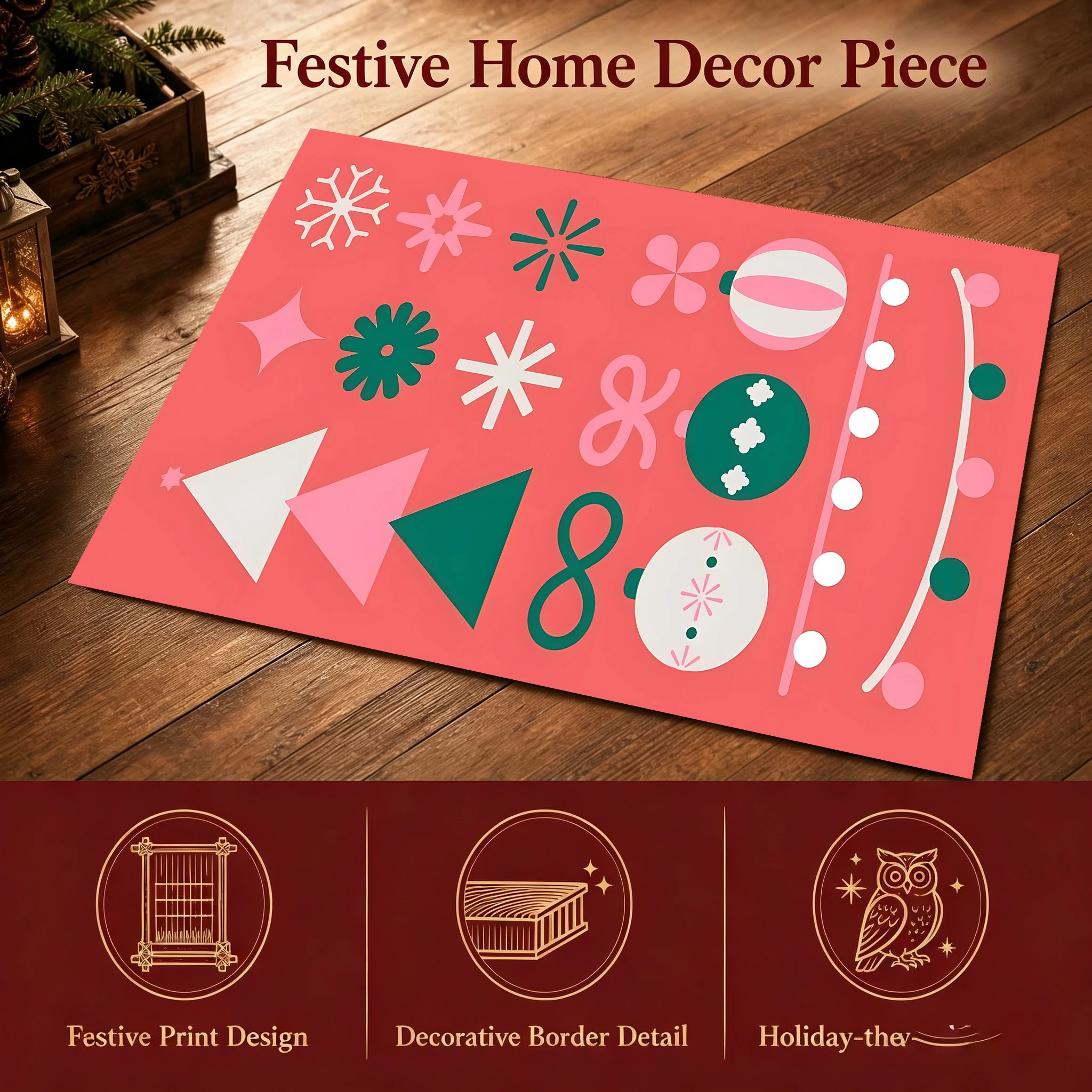 Velvet Rug Pink Green Christmas Pompom Snowflake Geometric Sweet Style for Bedroom Living Room Entryway Home Decor