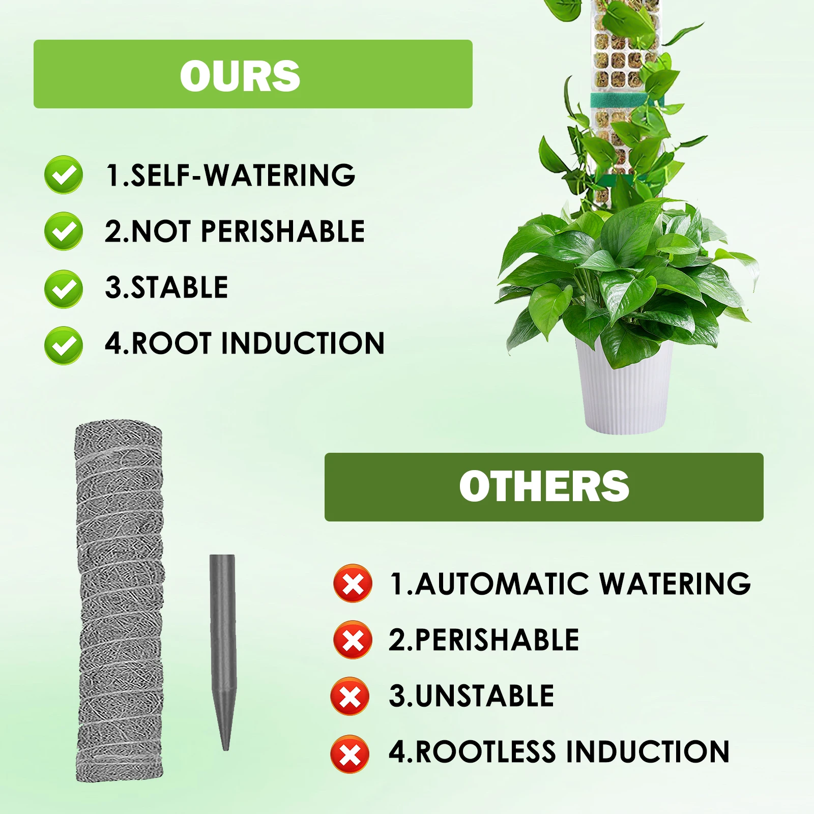 6Pcs Moss Pole 23.6 Inch Reusable Plastic Plant Pole Stick Transparent Plant Support Weather Resistant Moss Stick For Garden