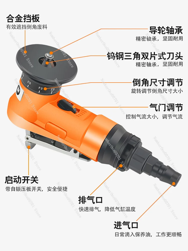 Pneumatic Edge Banding Trimmer - Handheld Air-Powered Chamfering Tool for Pre-finished Wood, Melamine & Laminate