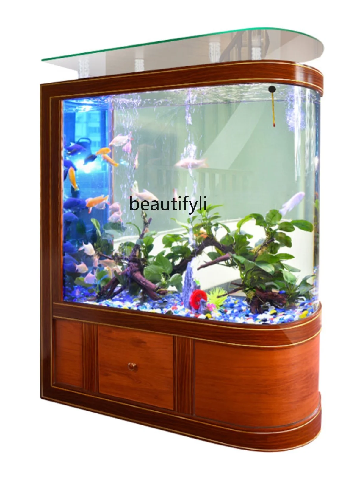 

New Chinese Screen Fish Tank Medium and Large Aquarium Glass Living Room Home Ecological Change Water