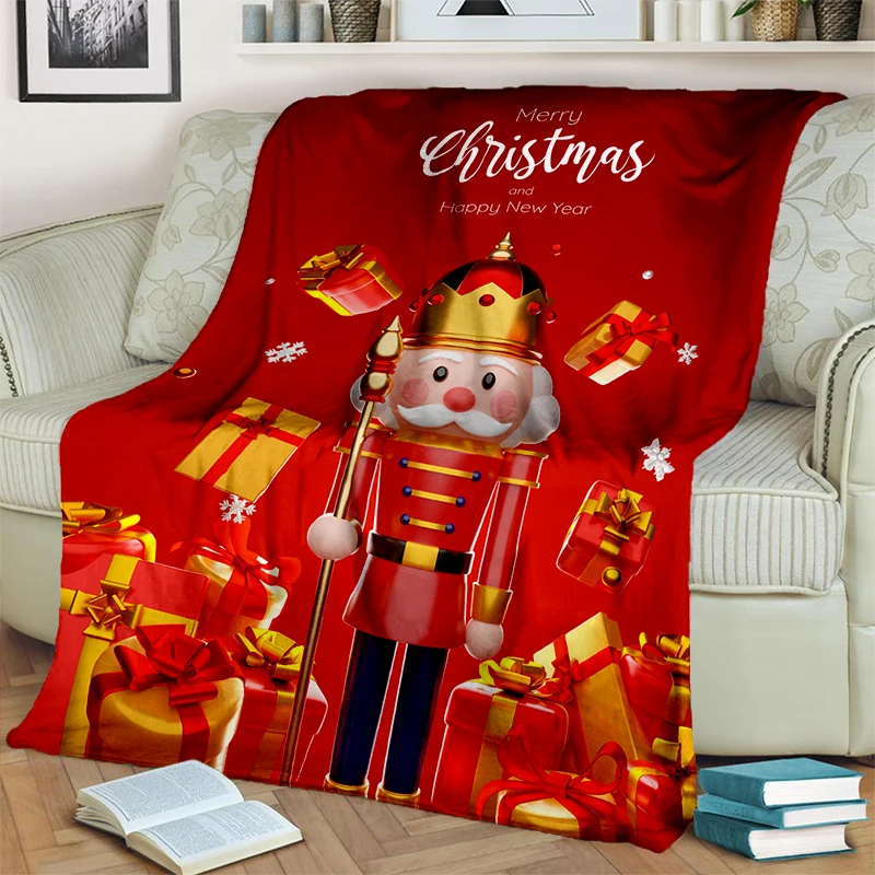 Merry Christmas Cartoon The Nutcracker Doll Festival Gift Blanket,Soft Throw Blanket for Home Bedroom Bed Sofa Picnic Cover Kids