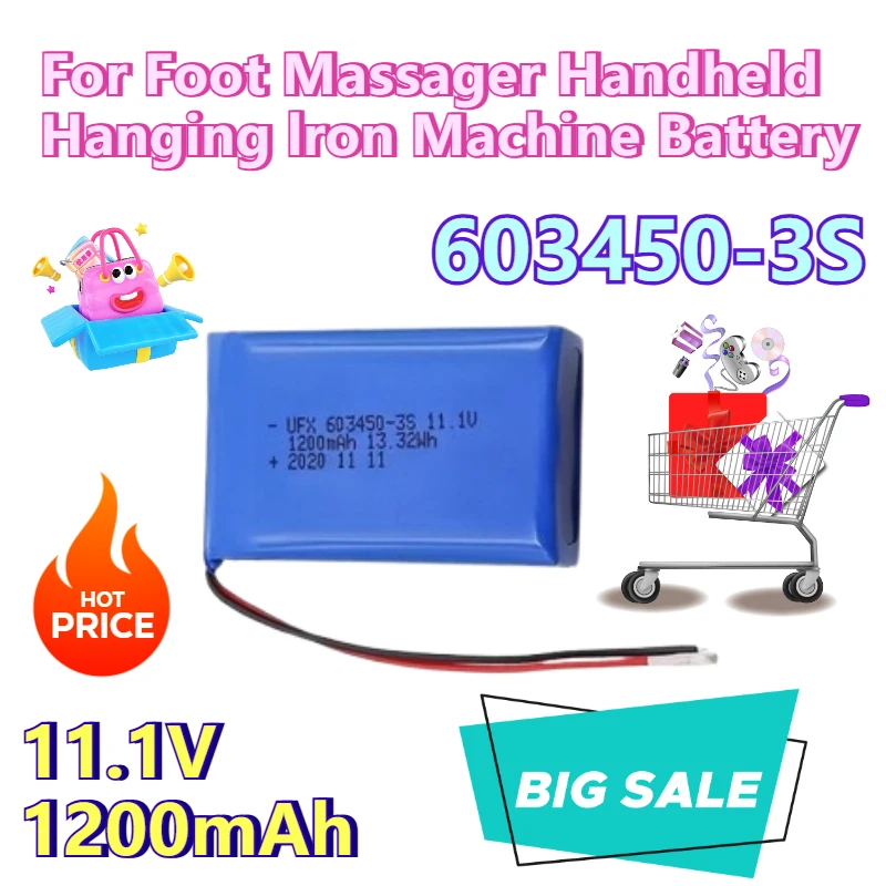 

11.1V 1200mAh 603450-3S Polymer Lithium Battery for Foot Massager Handheld Hanging Iron Machine Battery