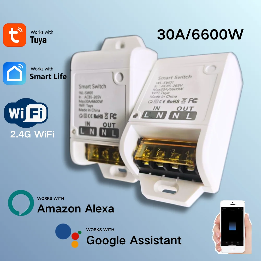 

Tuya 30A Smart WiFi Выключатель высокой мощности 110 В 220 В 240 В Мотор Реле Приемник Модуль DIY Время Голосовое Управление Alexa Google Home