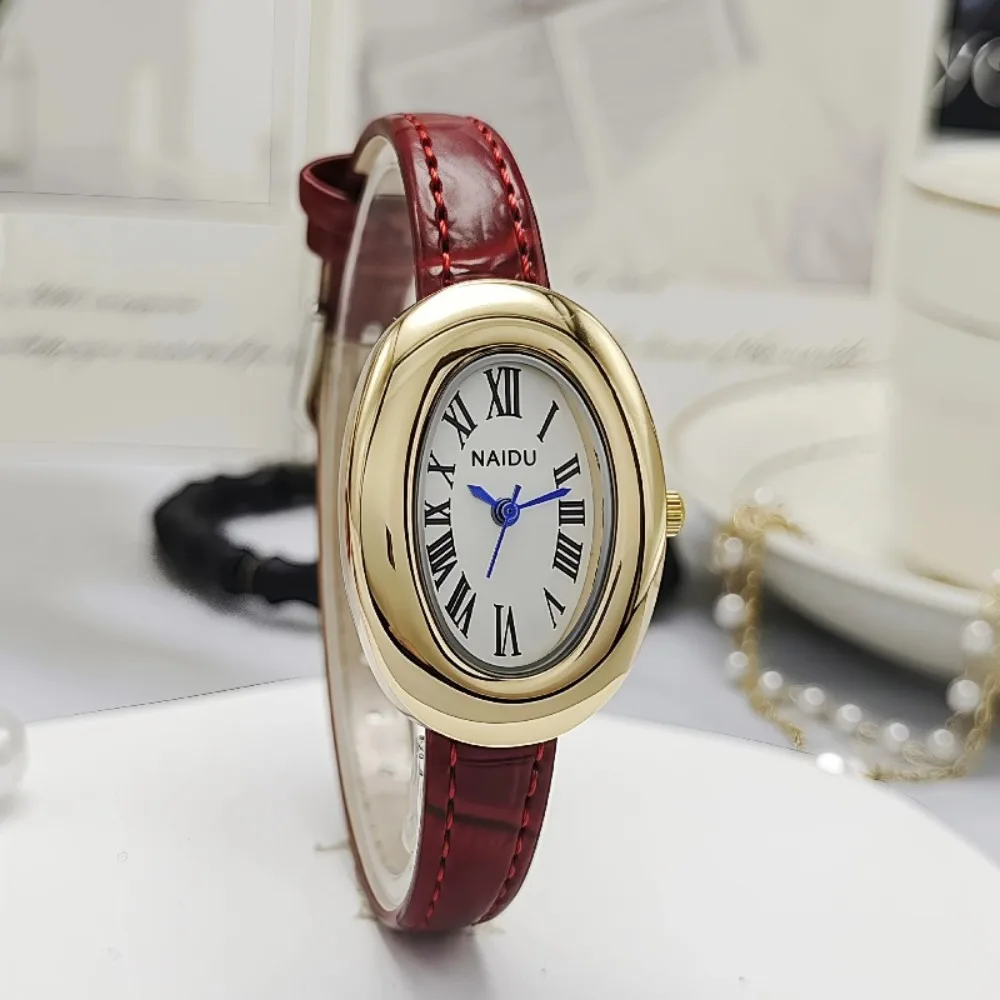 Vintage Oval Goose Egg Quartz Watch Fashion Luxury Leather Strap Women Wristwatch Ladies Dress Watches Gift Clock Relojes image 5