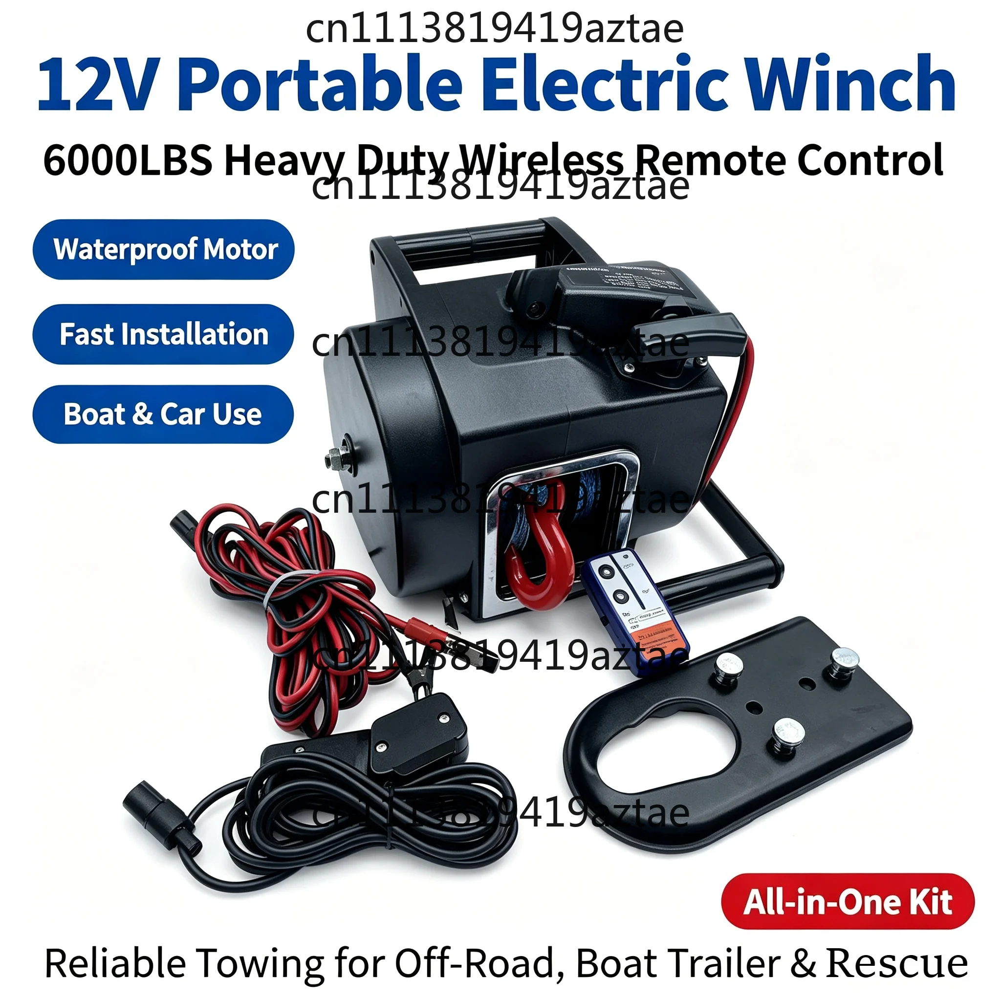 12V Electric Winch 5000-6500 LBS, Portable Towing Tool for Off-Road Vehicles & Marine Travel