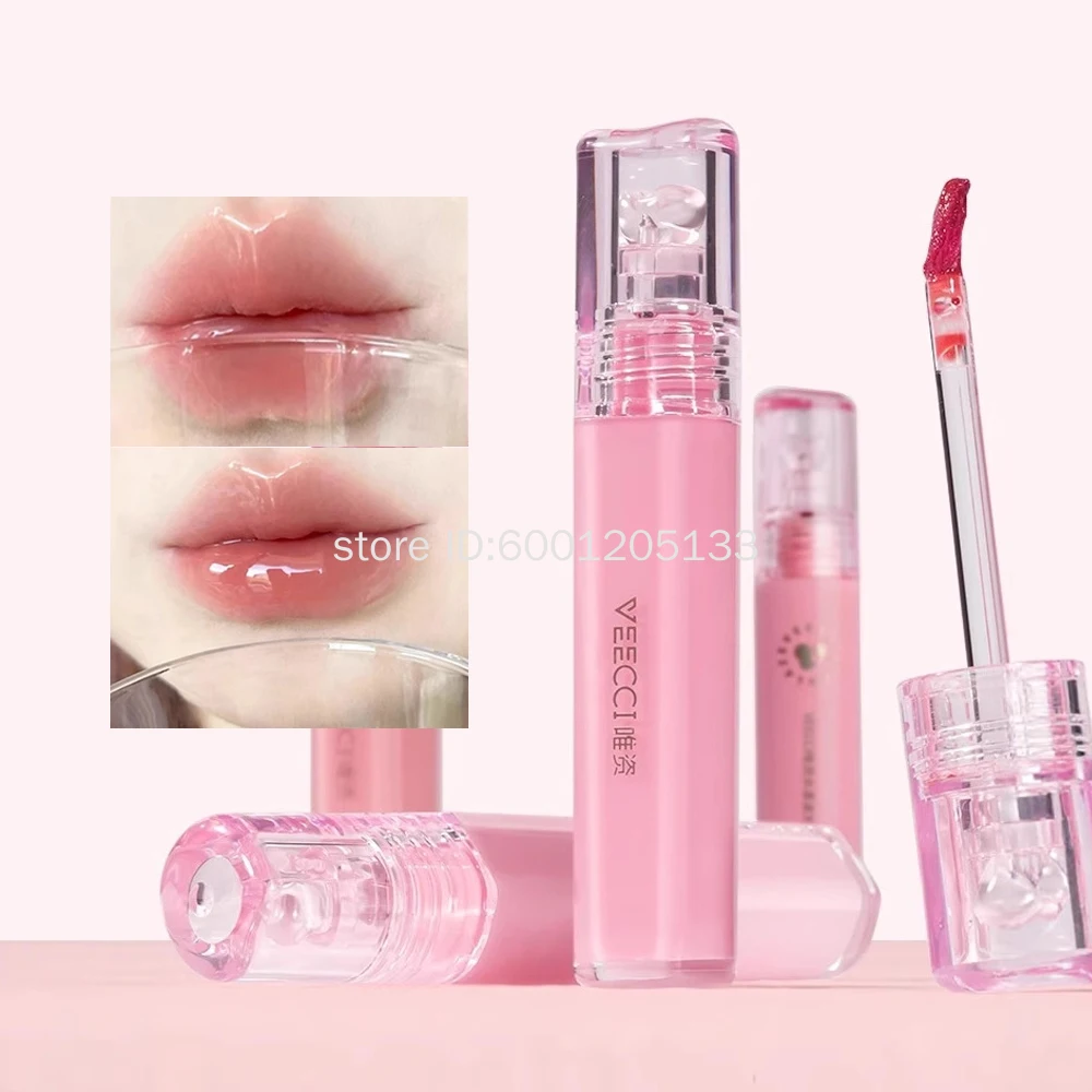 VEECCI Watery Mirror Lip Glaze Lip Stain Long-lasting Moisturizing Jelly Non-sticky Glossy Lip Gloss Natural Clear Lips Makeup
