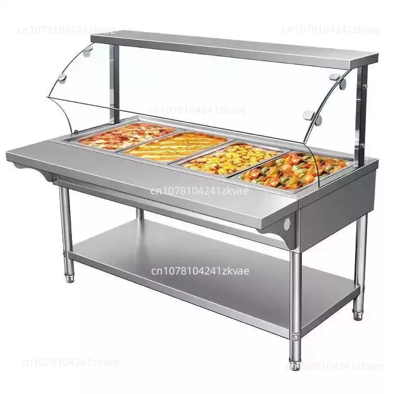 Stainless Steel Insulated Soup Pot Canteen Serving Station Fast Food Heating Cart With Temperature Control & Anti - Dry Burning
