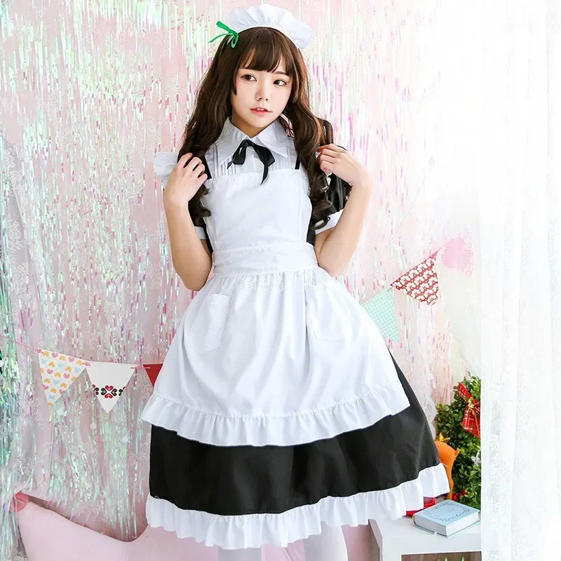 

Черно-белый классический костюм горничной, длинная юбка, милый японский аниме-костюм горничной, кофейный костюм для косплея, женский