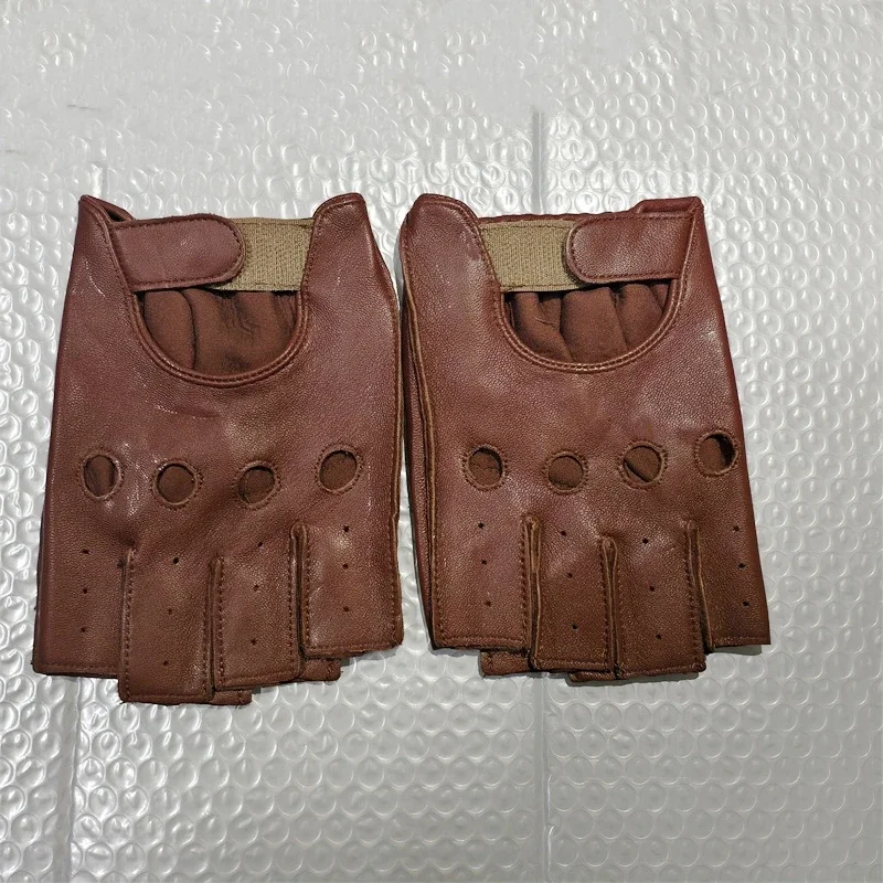 

Summer Retro Men's Goat Leather Half-finger Gloves Thin Anti-slip Gloves Fitness Sports Driving Cycling Motorcycle Riding Gloves