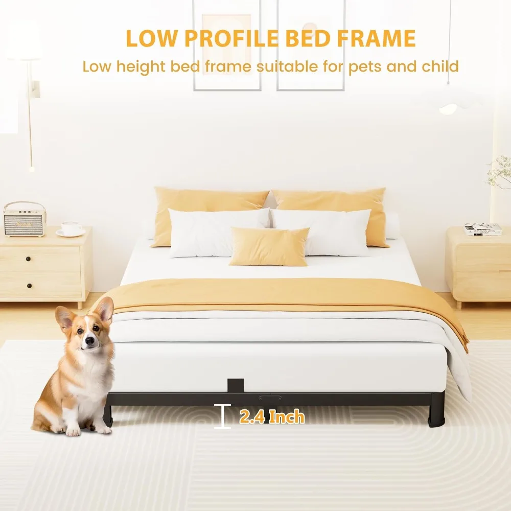 إطار سرير معدني منخفض الحجم مقاس كوين مقاس 4 بوصات مع هيكل عالي التحمل وأرجل زاوية مستديرة لدعم قوي #5