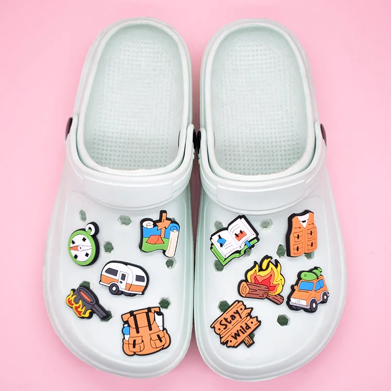 1/21Pcs Outdoor Camping Adventure PVC Shoe Charms Camper Van Hiking Gear Decor For Slides Sandals Clog Shoes DIY Accessories