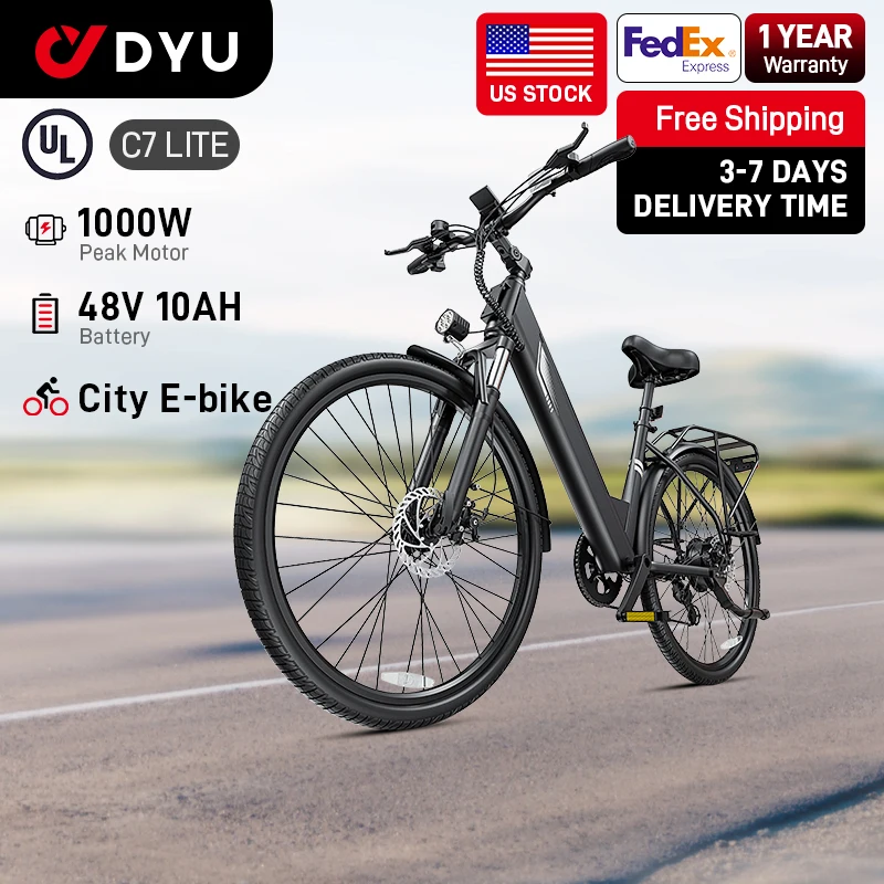 

C7 Electric Bicycle Peak 1000W Motor 480WH Lithium Battery Electric Bike 26 Inch city E bike，7-speed Adult Electric bikes