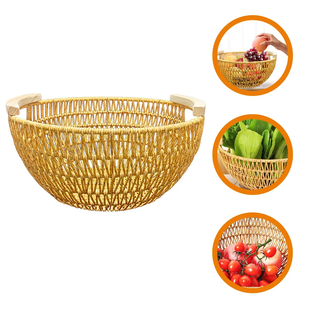 

Woven Fruit Basket Artificial Rattan Iron Rustic Kitchen Dining Holder Bread Vegetable Serving Food Basket Bread Baskets