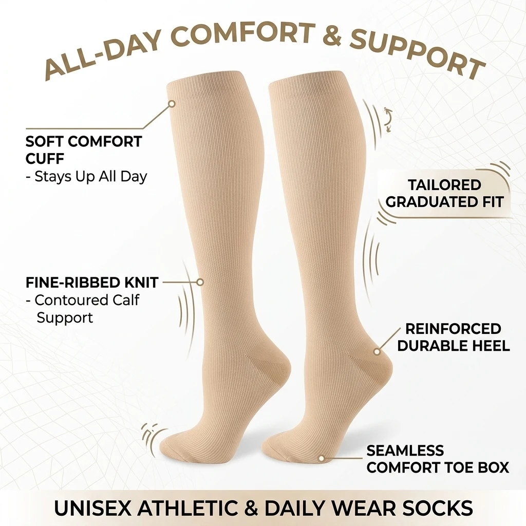 Classic Nude Skin Tone Mid Calf Cotton Socks Unisex Solid Sweat Wicking Breathable Sports Crew Socks Durable Basic Hosiery Commu view 3
