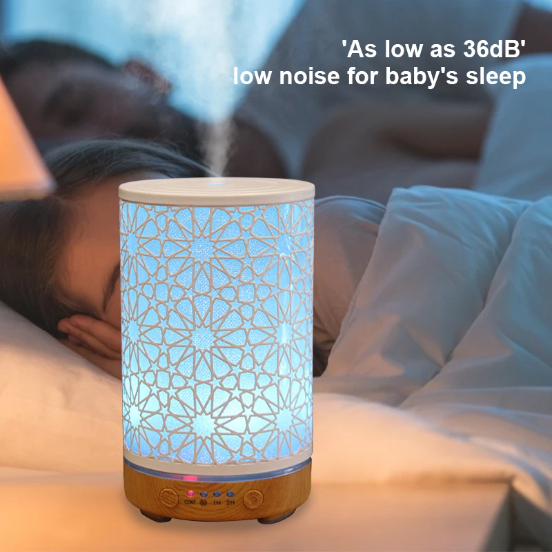 Aroma Diffuser 100ML Timing Function Hollow Star Ultrasonic Air Humidifier Bedroom Essential Oil Diffuser with LED Night Lights