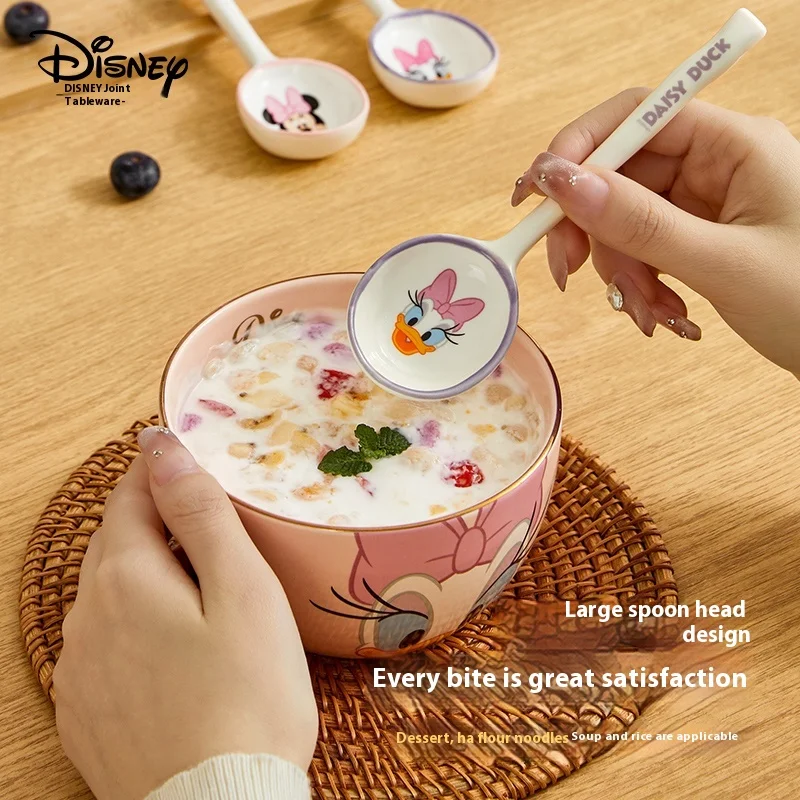 Disney Anime Mickey Mouse High Beauty Long Handle Soup Spoon Ceramic Home Soup Spoon Cute Style Tableware Gifts