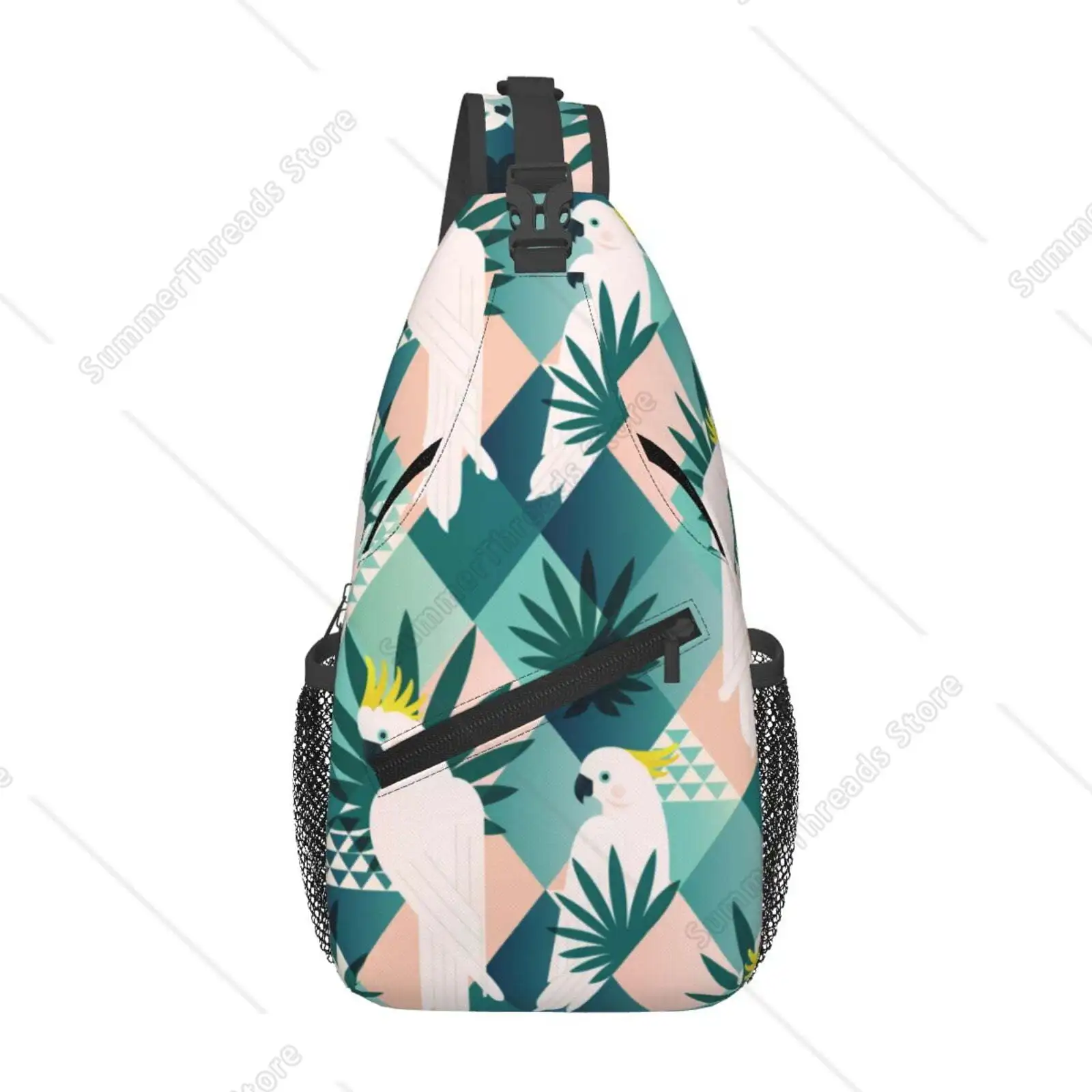 กระเป๋าสะพายข้างสำหรับผู้ชาย, กระเป๋าคาดเอวสีขาวลายนกค็อกคาตูสุดเก๋, กระเป๋าสะพายไหล่, กระเป๋าออกกำลังกายขนาดเล็ก, กระเป๋าสะพายข้างกันขโมย